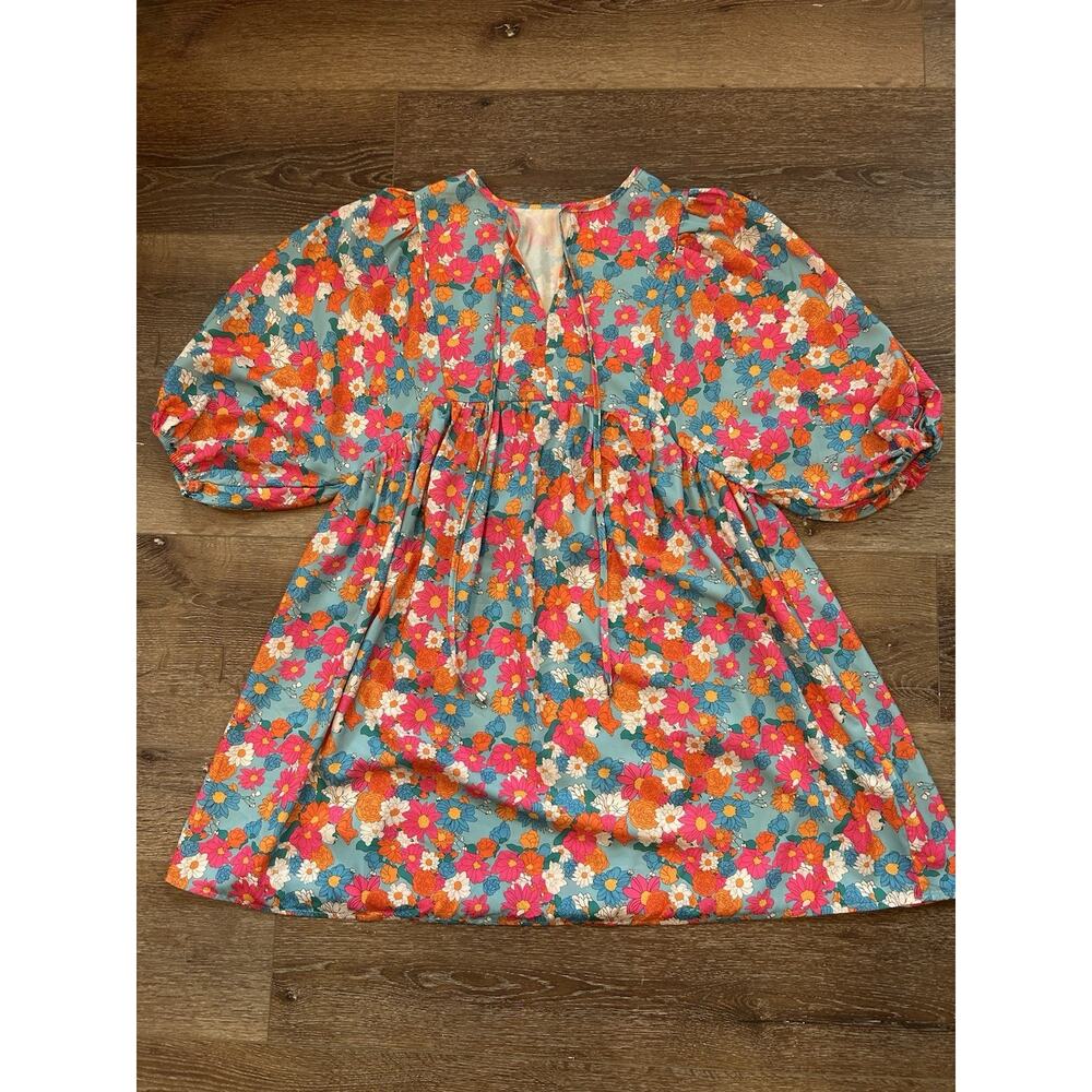 Women’s Boho Floral Peasant Blouse Balloon Sleeve Baby Doll Tunic Cottage Core S - Picture 2 of 6